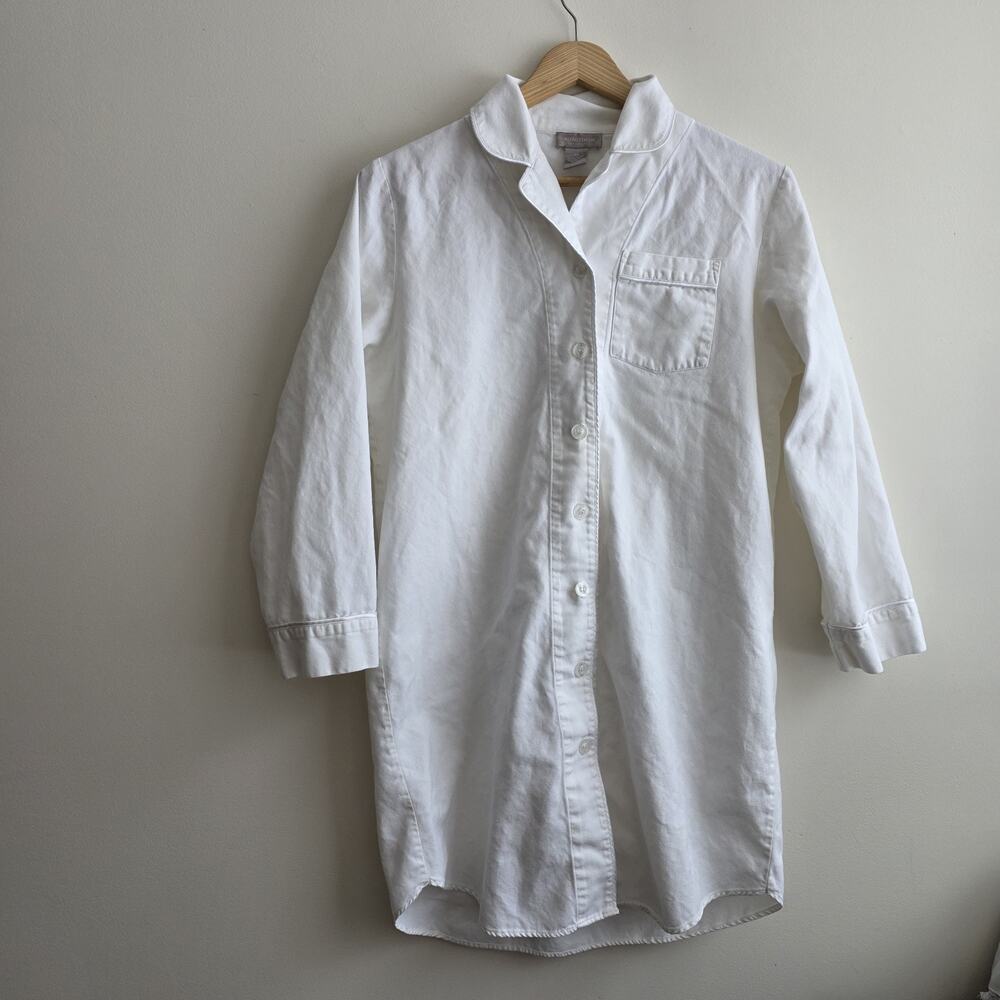 Nordstrom White Pajama Shirt Dress Womens Size X Small Button Front 100% Cotton